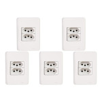 Kit C/5 - Conjunto Perlex Aros 4X2 Branco Com Placa(2Toma...