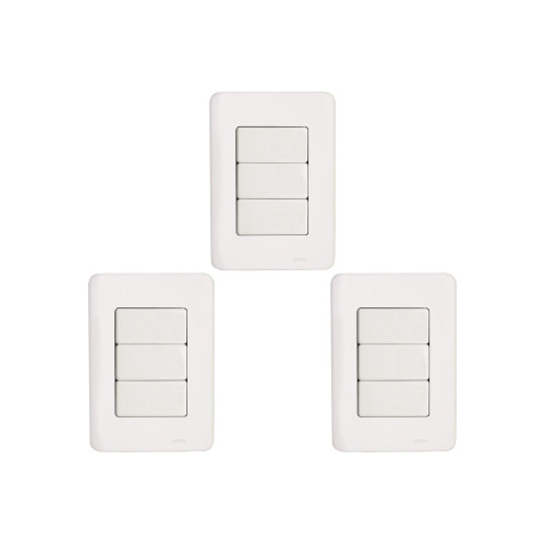 Kit C/3 - Conjunto Perlex Aros 4X2 Branco Com Placa(3Simp...