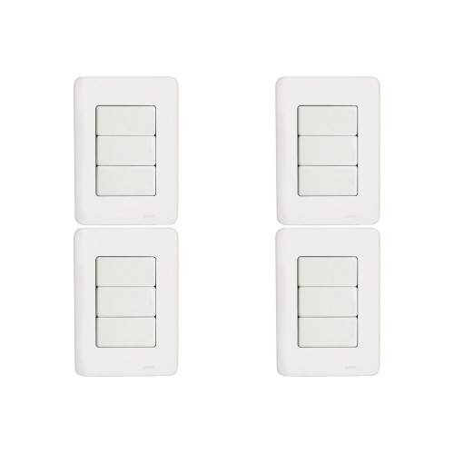 Kit C/4 - Conjunto Perlex Aros 4X2 Branco Com Placa(3Simp...