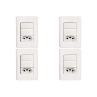 Kit C/4 - Conjunto Perlex Aros 4X2 Branco Com Placa(2Simp...