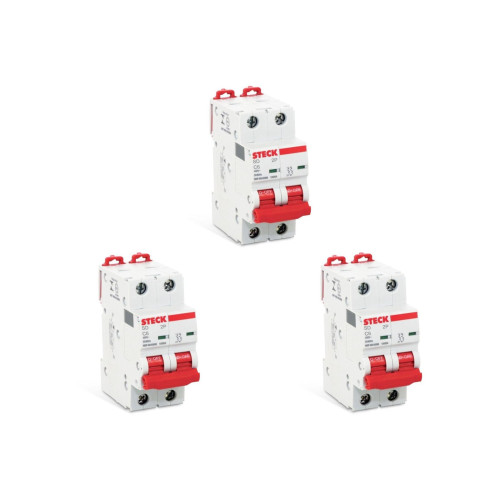 Kit C/3 - Disjuntor Steck Din Bipolar 02A   Sdd62C02