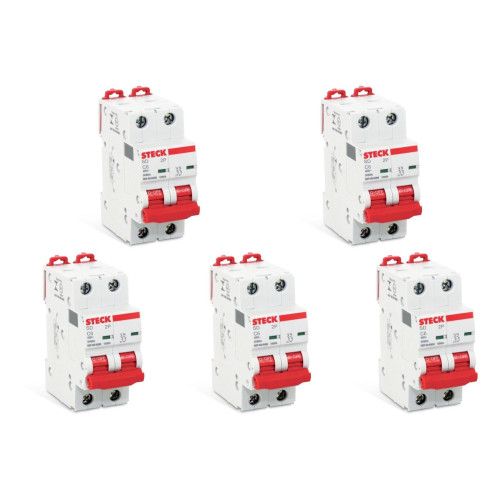 Kit C/5 - Disjuntor Steck Din Bipolar 06A   Sdd62C06