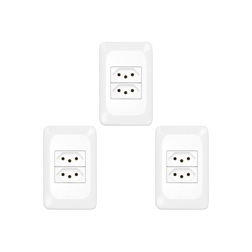 Kit C/3 - Conjunto Pial Pop 4X2 Branco Com Placa (2Tomada...