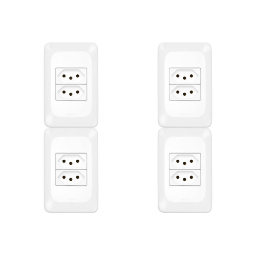Kit C/4 - Conjunto Pial Pop 4X2 Branco Com Placa (2Tomada...