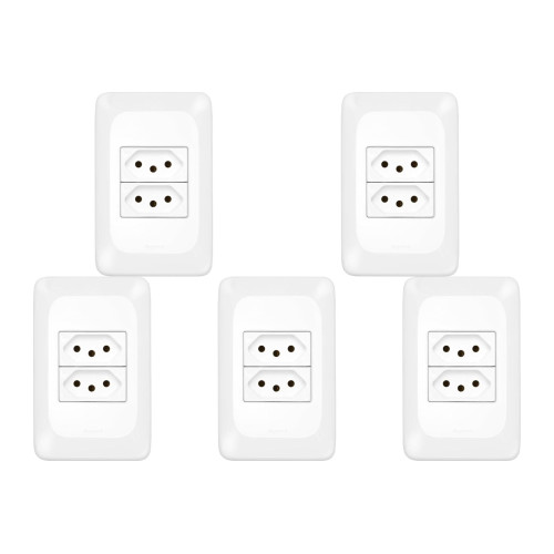 Kit C/5 - Conjunto Pial Pop 4X2 Branco Com Placa (2Tomada...