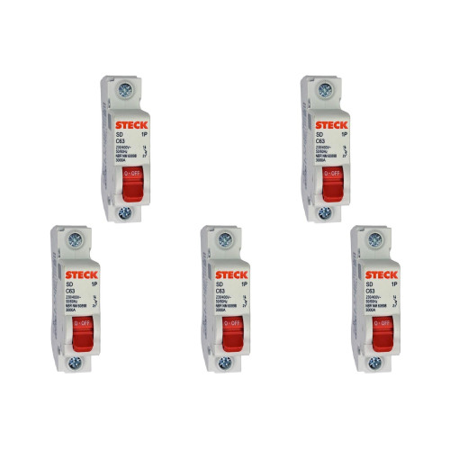 Kit C/5 - Disjuntor Steck ''Din'' Unipolar 63A. C