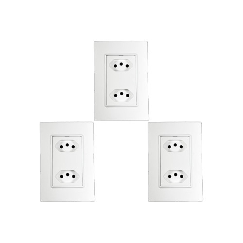 Kit C/3 - Conjunto Ilumi Vivaz Branco Com Placa 2 Tomadas...