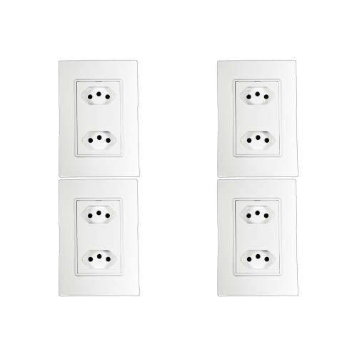Kit C/4 - Conjunto Ilumi Vivaz Branco Com Placa 2 Tomadas...