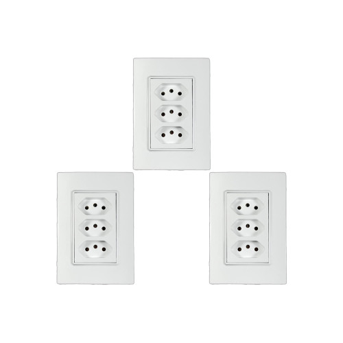Kit C/3 - Conjunto Ilumi Vivaz Branco Com Placa 3 Tomadas...
