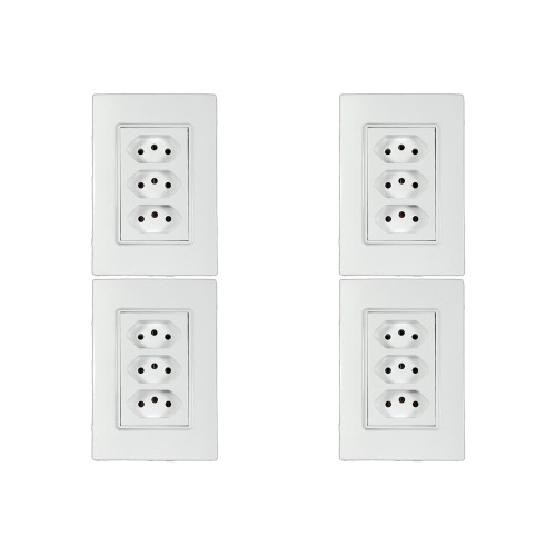 Kit C/4 - Conjunto Ilumi Vivaz Branco Com Placa 3 Tomadas...