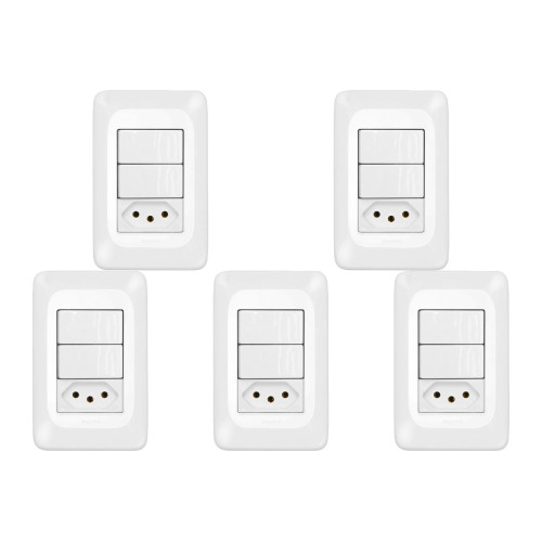 Kit C/5 - Conjunto Pial Pop Modulo Com Placa 4X2 - 2 Simp...