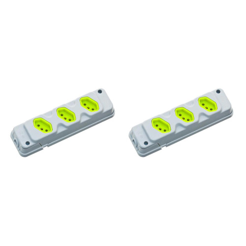 Kit C/2 - Tomada Barra Fiolux 2P+T. 20A. Tripla Cinza/Verde