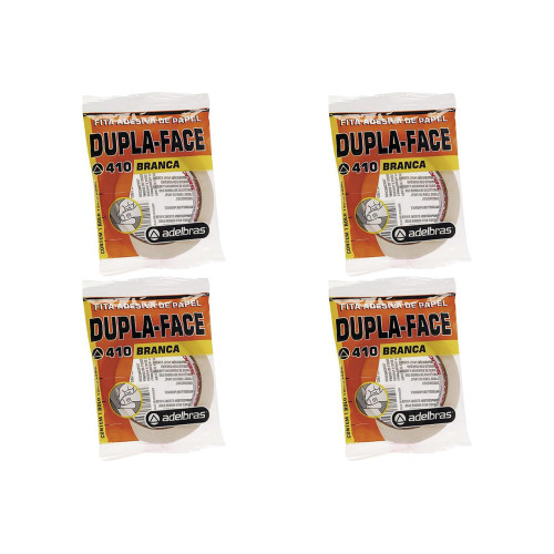 Kit C/4 - Fita Dupla Face Papel Branco Adelbras 12X30M