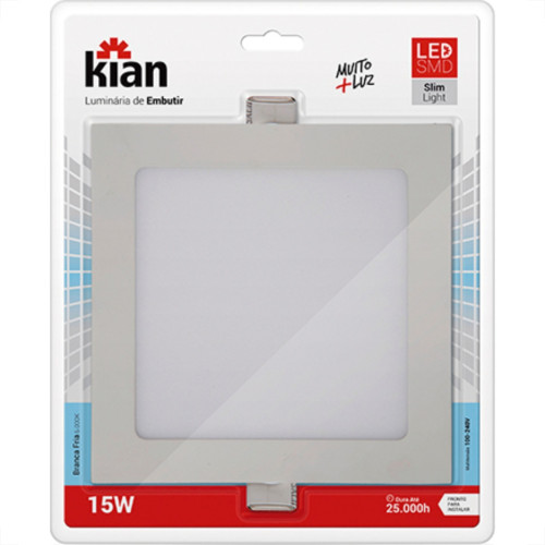 Luminaria Led Embutir Quadrada 15W 6000K 20Cm Kian