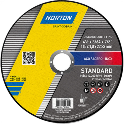 Disco Sped/Inox Norton 4.1/2X7/8X1,0 - Kit C/12 Unidades