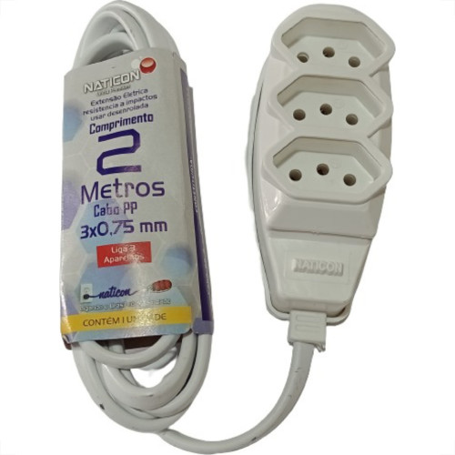 Extensao Naticon Pp 0,75 02Mt 2P+T10A Branco