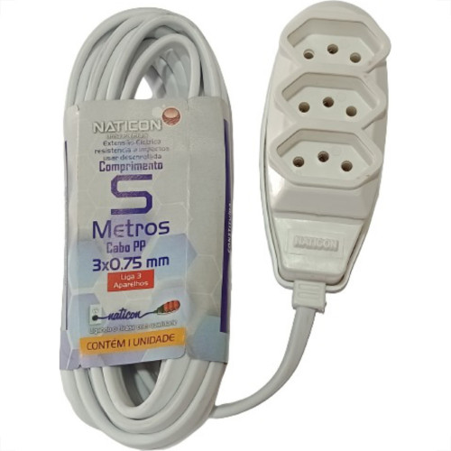 Extensao Naticon Pp 0,75 05Mt 2P+T10A Branco