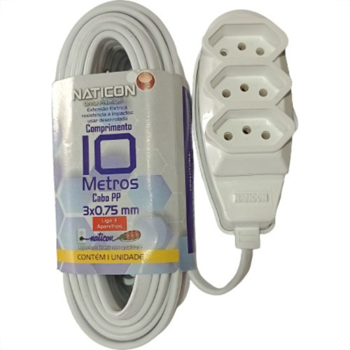 Extensao Naticon Pp 0,75 10Mt 2P+T10A Branco