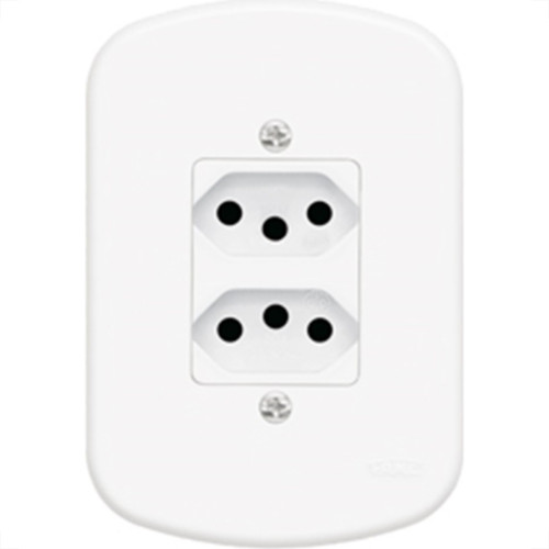 Conjunto Fame 4X2 Branco Com Placa 2Tomadas 10A 