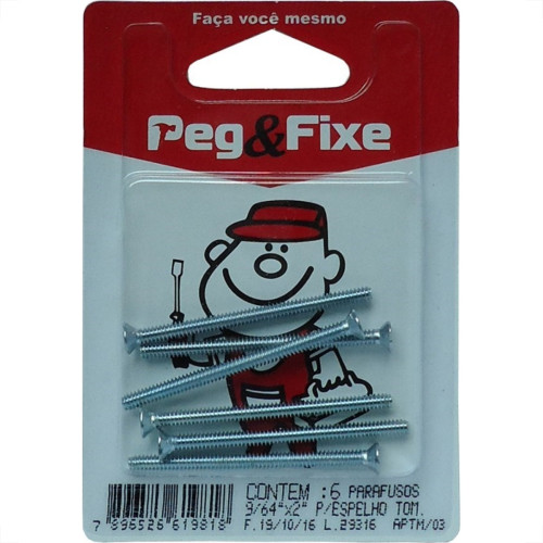 Cartela Parafuso Placa Tomada 9/64 X 2'' Peg&Fixe 6 Pecas Aptm/03