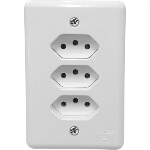 Conjunto Ilumi 4X2 Branco Com Placa(3Tomadas 10A Monobloco) 201201