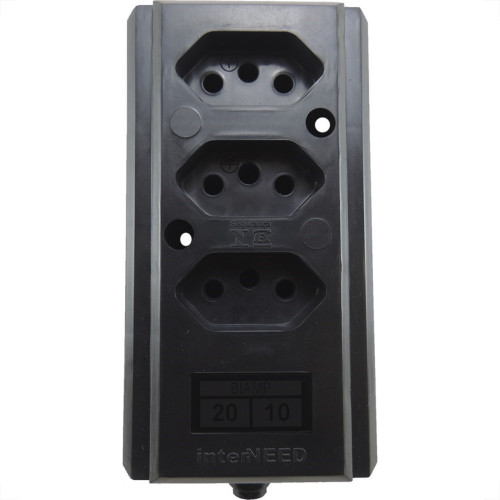 Tomada Barra Interneed   Tripla 10/20A 2 Polos +Terra Preta 66446