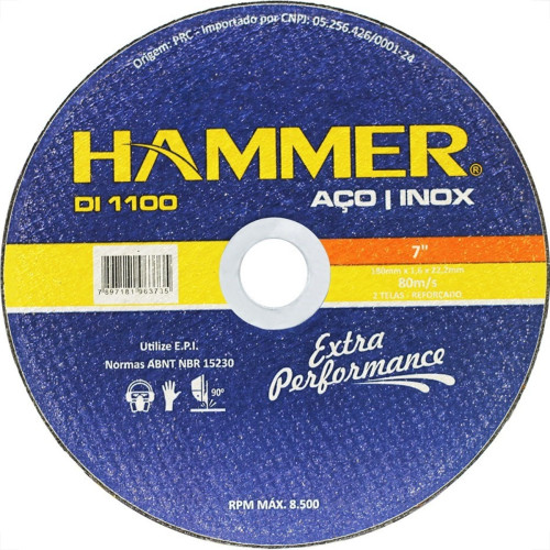 Disco De Corte Para Inox Hammer 7''X1.6Mm Gydi1100 Disco De Corte Para Inox Hammer 7''X1.6Mm Gydi1100