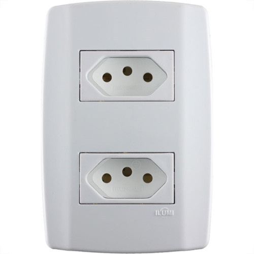 Conjunto Ilumi Slim 4X2 Branco Com Placa (2Tomada 10A) 80120