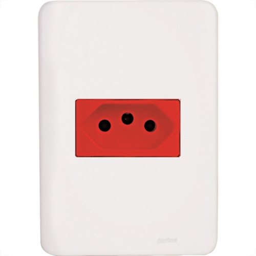 Conjunto Perlex Aros 4X2 Branco Com Placa(1Tomada 10A Vermelha) 7311 7311Vm