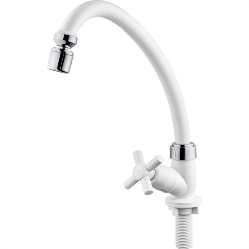 Torneira Abs Bica Movel Mesa Herc 1/4V Com Arejador Articulavel Branca Cromada 3907