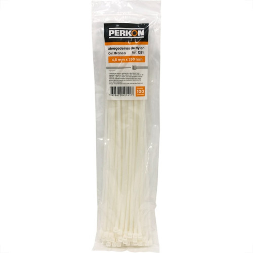Abracadeira Nylon Perkon Branca 4,8X350 100 Pecas 1261