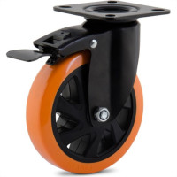 Rodizio Colson Polietileno Base Giratoria Laranja Com Trava 100Mm 
