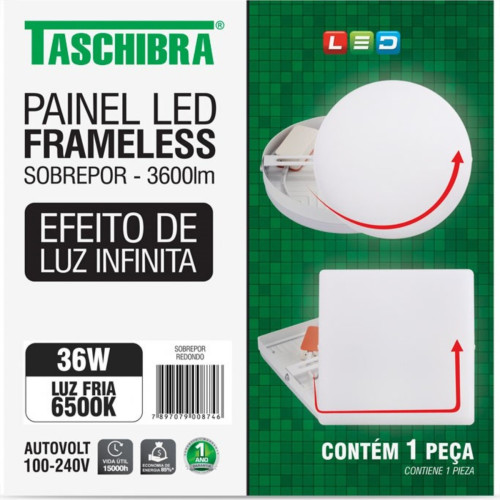 Luminaria Led Plafon Taschibra Frameless Borda Infinita Externo Redondo 36W 6500K 22,2Cm 
