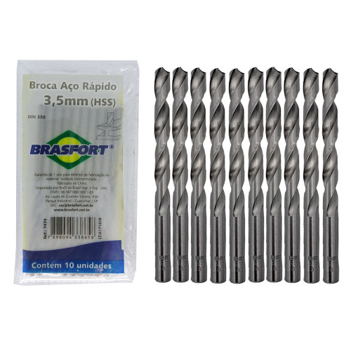Broca Aco Rapido Brasfort 3,5Mm - 7474 - Kit C/10 Pecas