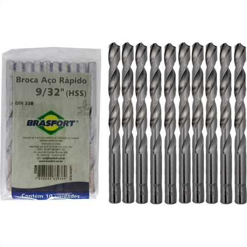 Broca Aco Rapido Brasfort   9/32'' - 7508 - Kit C/10 Pecas
