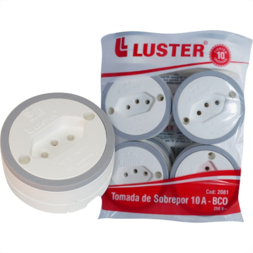 Tomada Externa Luster 2P+T. 10A Grande Branca 2081 - Kit C/10 Pecas