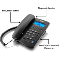 Telefone Elgin Com Identificador De Chamada E Viva Voz - Tcf3000 Preto Telefone Elgin Com Identificador De Chamada E Viva Voz - Tcf3000 Preto