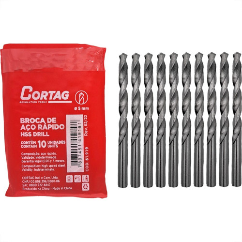 Broca Aco Rapido Cortag 5,0Mm - 61919 - Kit C/10 Pecas
