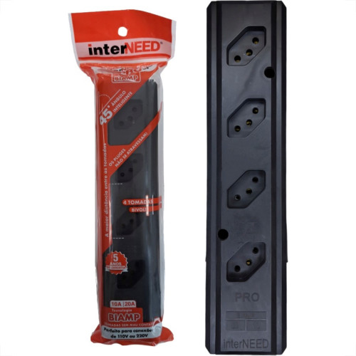 Tomada Barra Interneed Pro45 - 2 Polos +Terra Preta 20A. Quadrupla