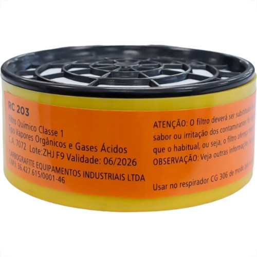 Filtro Quimico Para Respirador Carbografite Rc 203 - Cg306 - 012120412