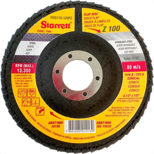 Disco Flap Starrett 4.1/2'' X 7/8''- Grao 100