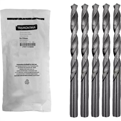 Broca Aco Rapido Tramontina Basic 8,0Mm Pacote Com 5 Pecas - 43124/051 - Kit C/5 Pecas