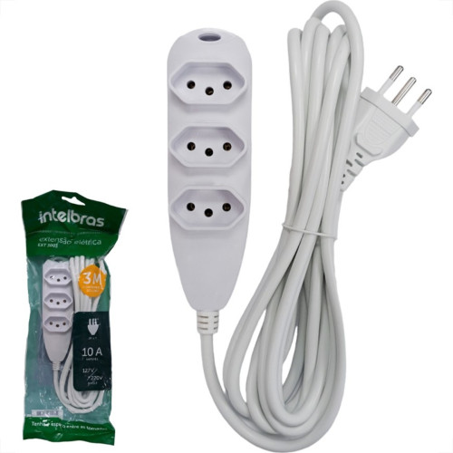 Extensao Intelbras 3 Tomadas 2 Polos + Terra 10A. Branca 3M. - 4830153