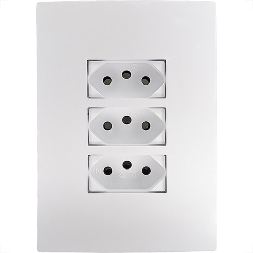 Conjunto Ilumi I9-Inove Branco Com Placa 3 Tomadas 10A. - 94123 Monobloco