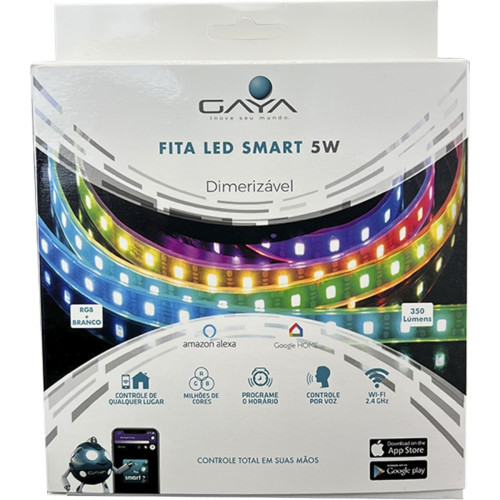 Fita De Led Gaya 5050 - Ip20 Rgb Colorido Smart 5W. 350 Lumens Por Metro 12V. 5M Com Driver E Controle Celular - 9811