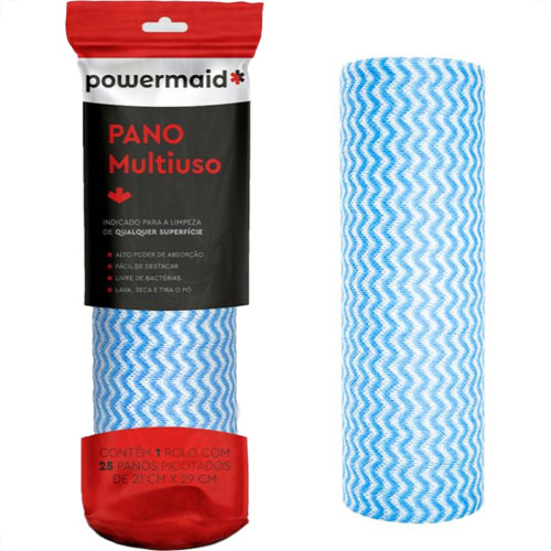 Pano Multiuso Powermaid Perfex Azul Rolo Com 25 Panos Picotado