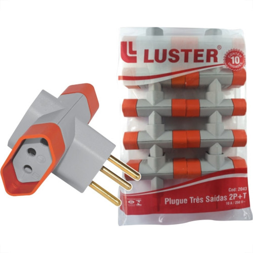 Pino 3 Saidas Luster 2 Polos+Terra 10A. Cinza/Laranja - 2043 - Kit C/10 Pecas