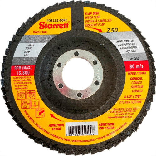 Disco Flap Starrett 4.1/2'' X 7/8''- Grao 50