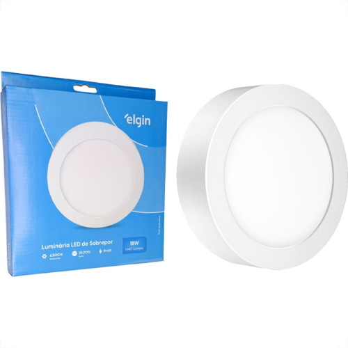Plafon Led Sobrepor Elgin Redondo 18W. 6500K. Bivolt Branco