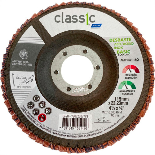 Disco Flap Norton 4.1/2'' - Grao 60 Classic Basic - Kit C/10 Pecas